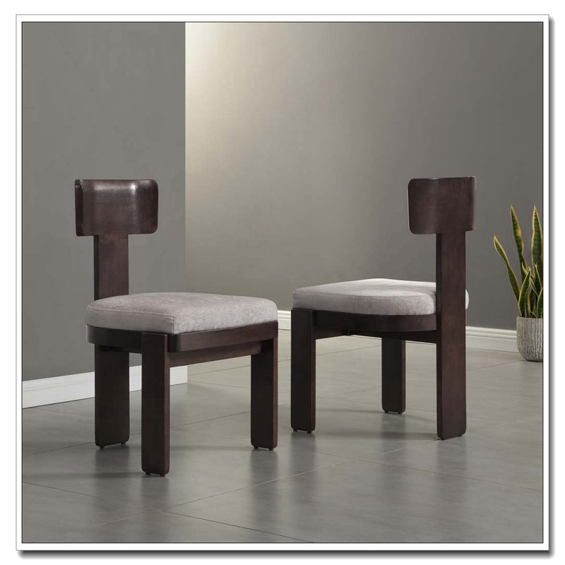 Ensemble de 2 chaises de salle à manger rembourrées en tissu avec pieds gris en bois d'hévéa brun foncé, Cerise foncée