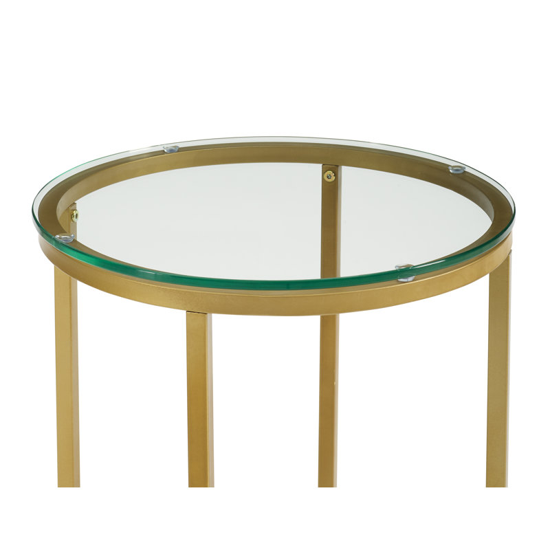 Leverette Glass Top Cross Legs End Table, Clear/Gold