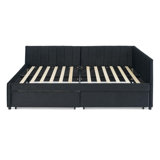 Full Size Upholstered Tufted Bed Frame with Two Drawers, Sofa Bed Frame with Comfortable Backrest and Armrests, Velvet