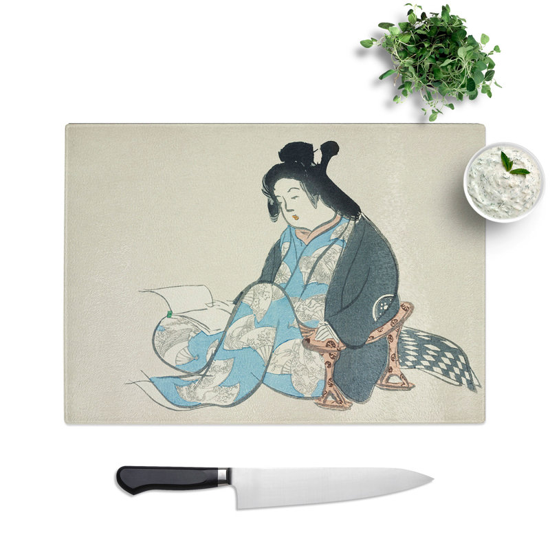 Reading Lady by Kamisaka Sekka Chopping Board, 0.4cm H x 28.5cm W x 39cm L