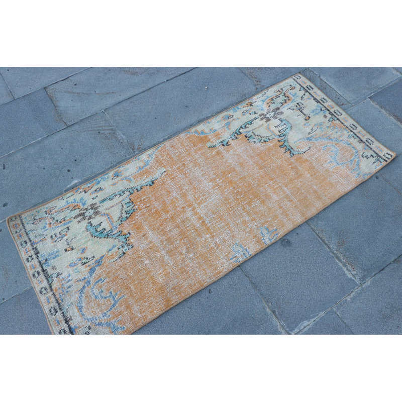 Petit tapis rétro Oushak de style scandinave neutre pour décoration de salle de bain - Orange