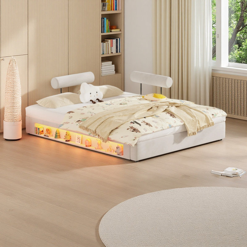 Très grand cadre de lit tapissier avec tête de lit mobile, lit tapissier avec rangement et lumière (date d’arrivée prévue le 2026/10)