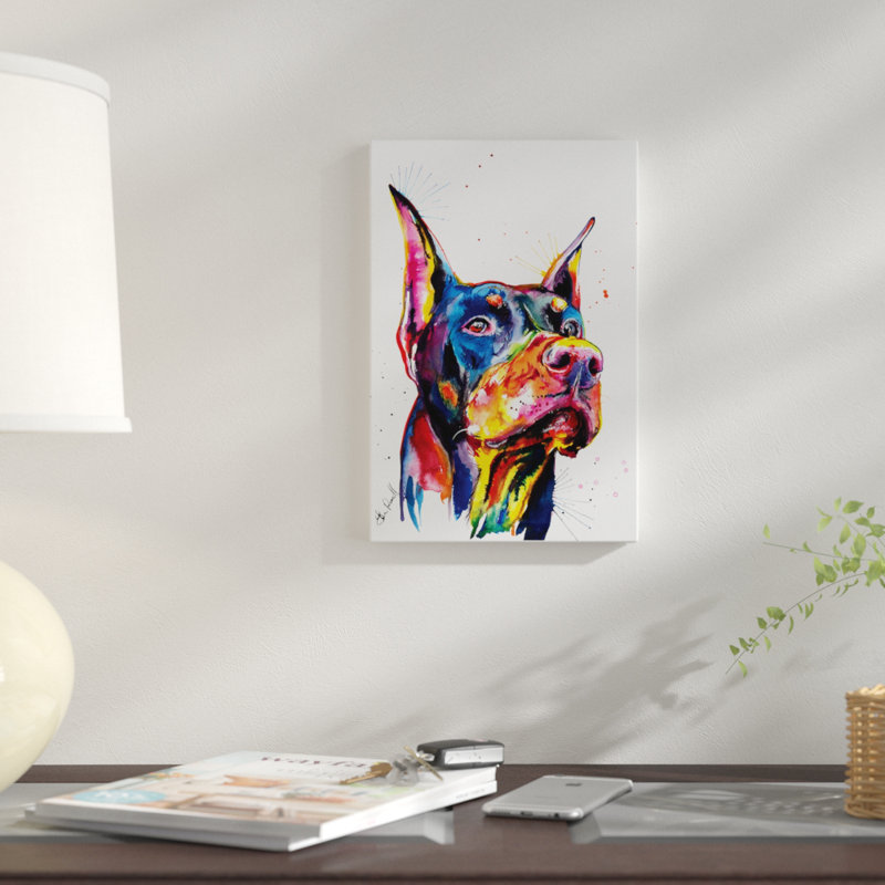 « doberman », impression sur toile, H 12 po x l 8 po x P 0,75 po, Pas de tapis, Toile tendue