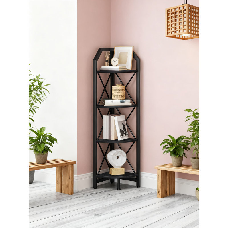 4-Tier Corner Shelf, Industrial Corner Bookshelf, 44 Lbs Per Shelf Capacity, Space-Saving Storage Stand For Living Room, Bedroom, Home Office