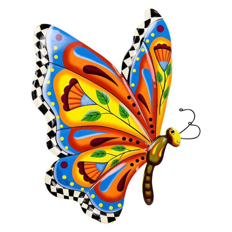Handcrafted Metal Butterfly Wall Art – 16.5” Talavera Style Celestial Sculpture For Indoor And Outdoor Décor