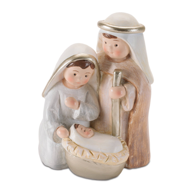 Ensemble de 4 figurines de crèche de la Sainte Famille dans des tons neutres