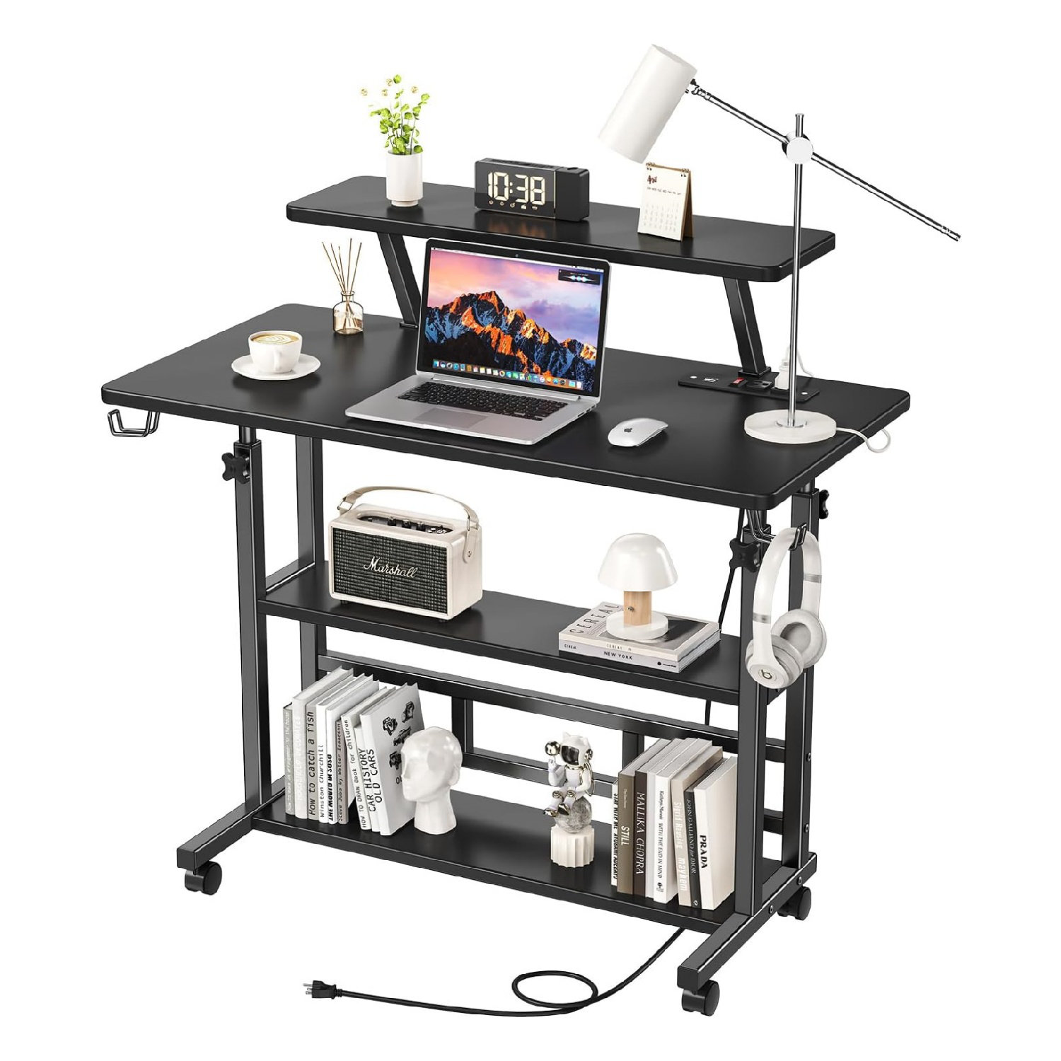 Home Moderne-N Adjustable Height Computer Desk With Power Outlets, 31.5 ...