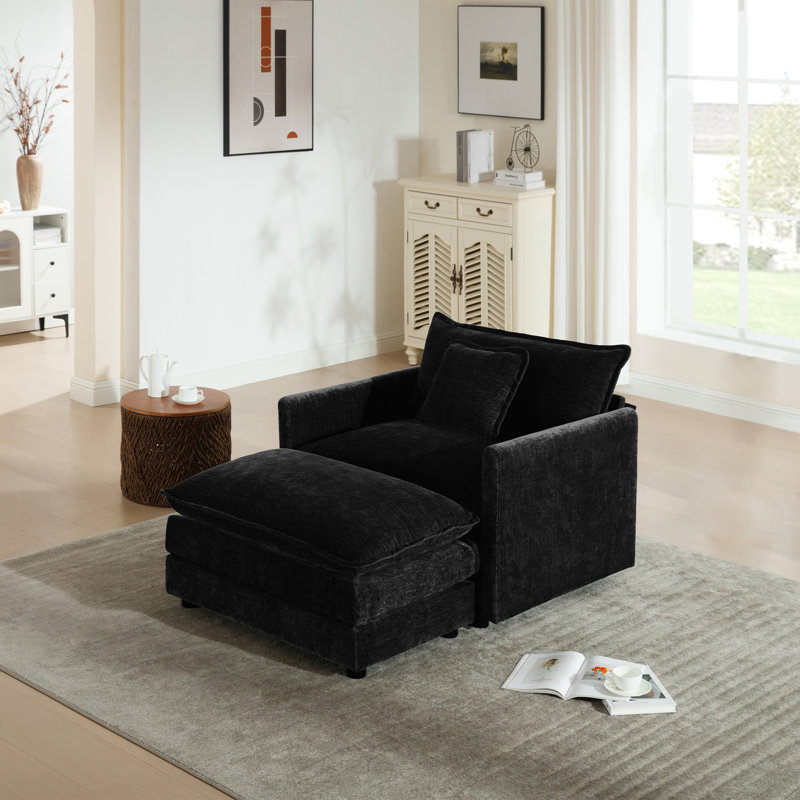 Fauteuil d'appoint moderne avec repose-pieds, fauteuil club, fauteuil de lecture, chenille, Beige