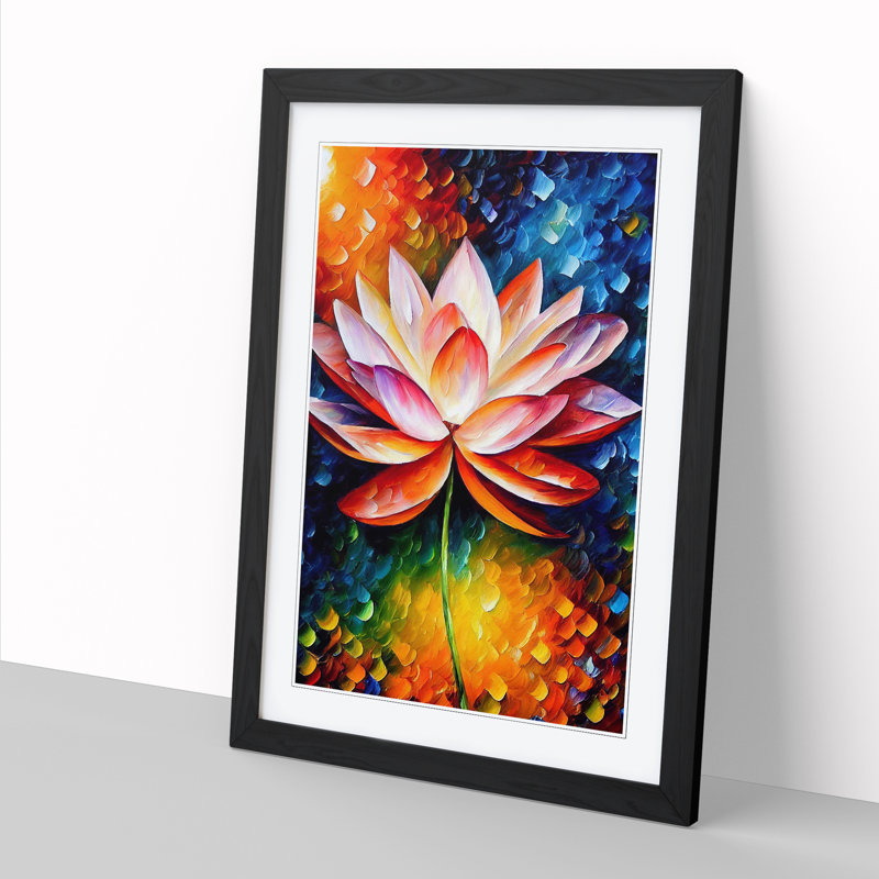 Lotus Flower Painted - Single Picture Frame Print, 64cm H x 46cm W x 2cm D, Black
