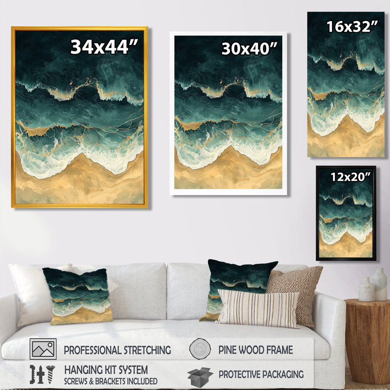 Kalb - impressions sur toile côtières, Argent argent, H 20 po x l 12 po, Reproduction encadrée sans passe-partout