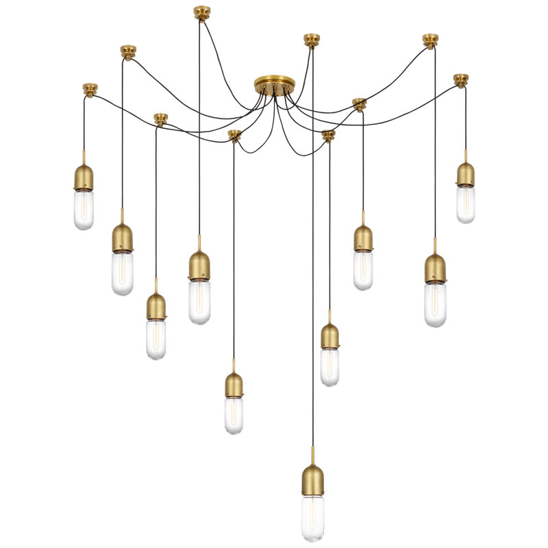 Junio 10 - Light Chandelier, Clear, Hand-Rubbed Antique Brass