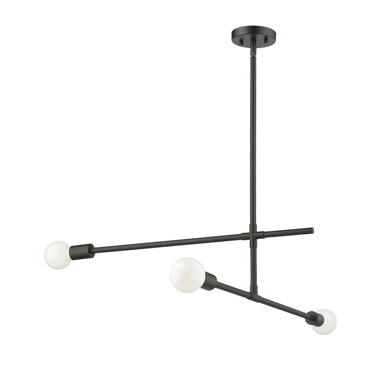 Lustre à niveaux unique à 3 lumières Borkouer, Noir mat