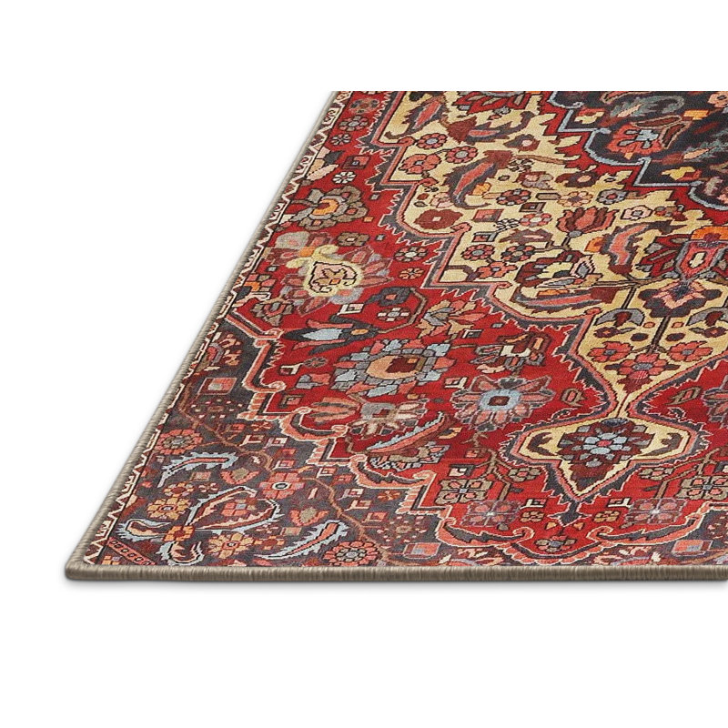 Tapis traditionnel rouge / noir, Rectangle 5 pi x 7 pi