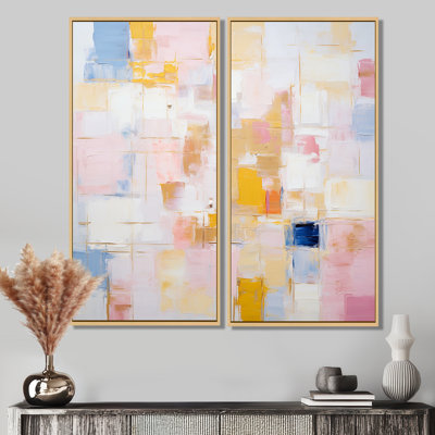 Timeless Moments In Pastel Pink Yellow And Blue - peinture abstraite, art mural