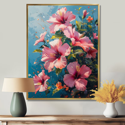 «Vibrant Dance of Pink Blue Hibiscus III - Hibiscus», reproduction d'art murale
