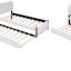 Lit plateforme simple tapissier avec pieds de support en bois et lit gigogne simple, blanc, peu encombrant et confortable