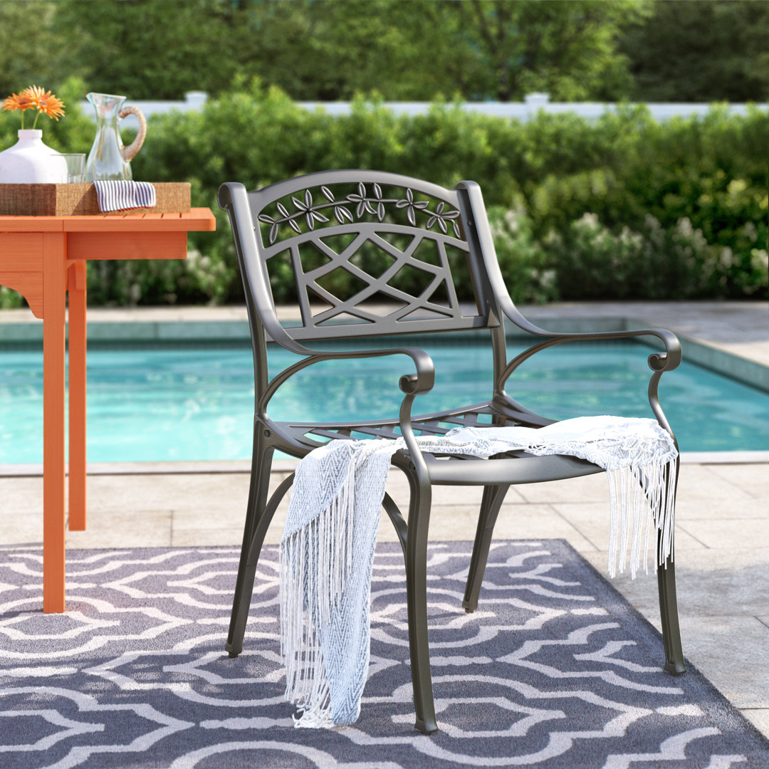 Algrid Aluminum Outdoor Dining Armchair (Set of 2) Lark Manor™