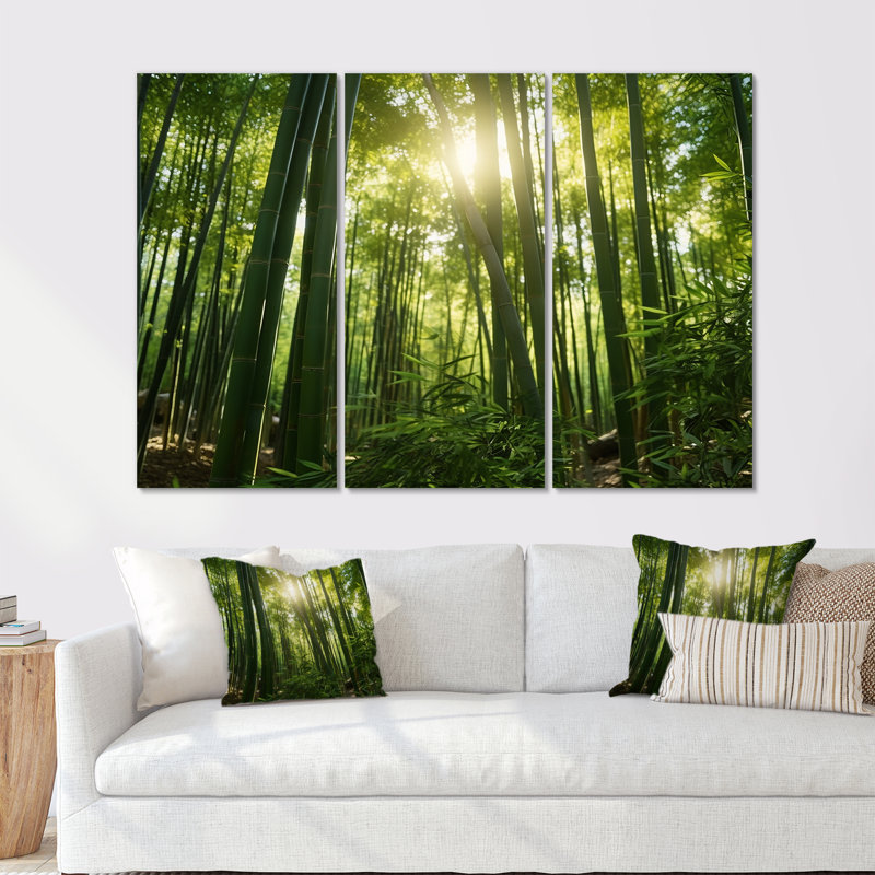 «Dynamic Light Bamboo Grove II», ensemble de reproductions d'art mural en bambou, Toile tendue, H 28 po x l 36 po x P 1 po
