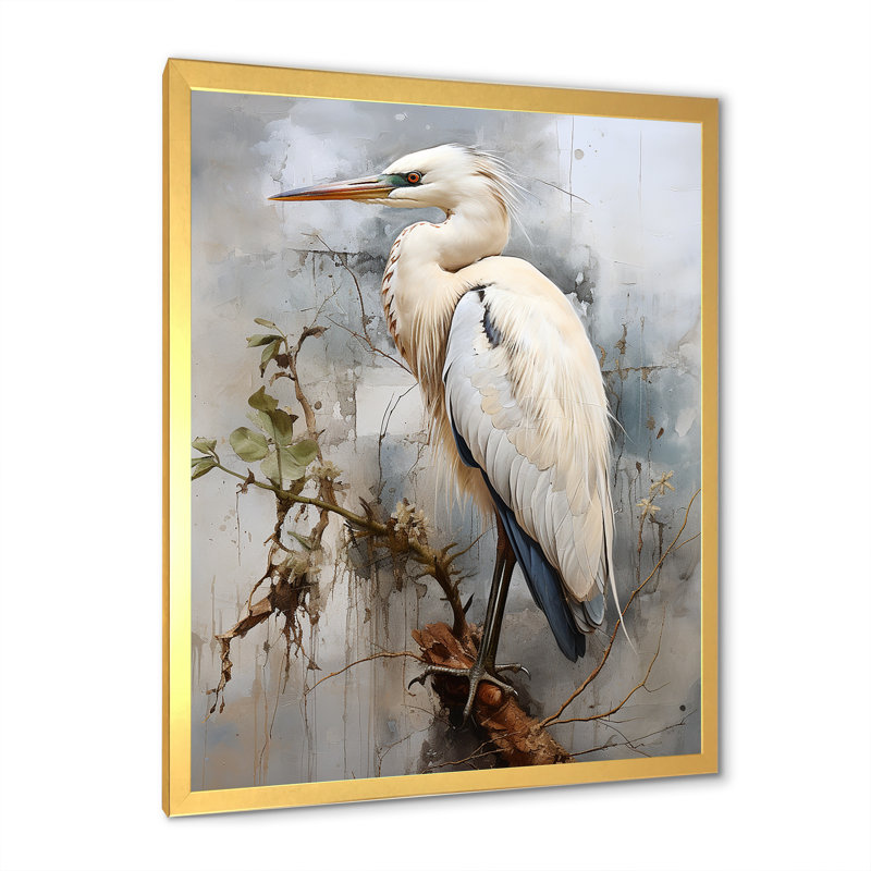 Décoration murale majestueuse héron bleu - héron, H 40 po x l 30 po x P 1,5 po, Cadre doré simple