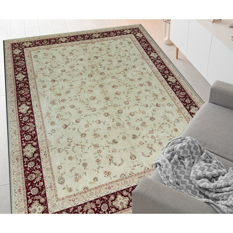 Tapis taupe et vin noué à la main de haute qualité