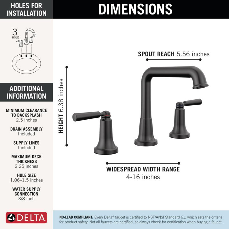 Saylor Matte Black Bathroom Faucet 3 Hole, 8 Inch Widespread 2-Handle Bathroom Sink Faucet for Vanity, Metal Push-Pop Drain Assembly,