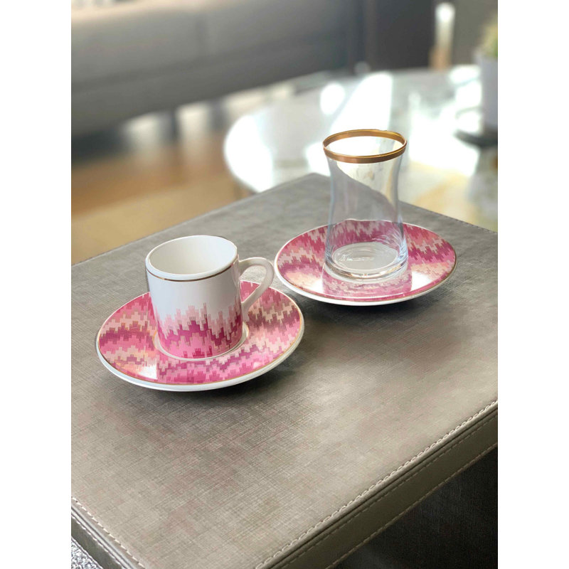 Ensemble de 12 tasses et soucoupes Maximo, Rose
