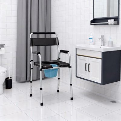 Adjustable Height Bedside Commode Chair For Seniors, Adults, Handicap, Raised Toilet Seat With Arm