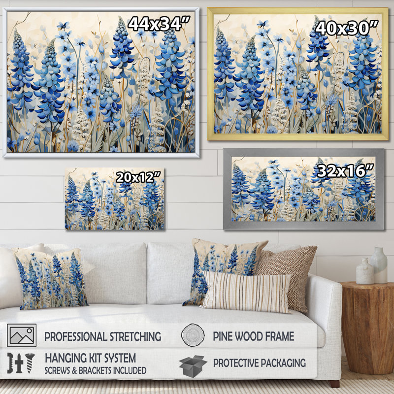 " Elegant Blue Bonnets Meadow ", 30" H x 40" W x 1.5" D, Gold