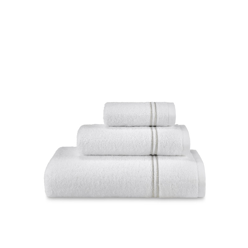 Glendell 3 Piece Turkish Cotton Towel Set, White/Metallic