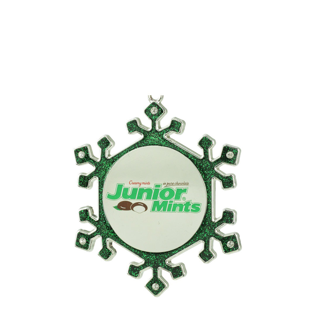3.25" Green and Silver Snowflake 'Junior Mints' Candy Logo Christmas Ornament Northlight Seasonal