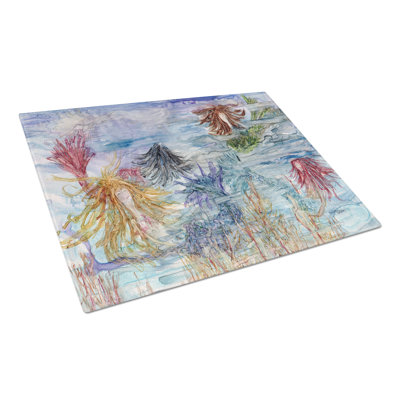 Caroline's Treasures Tempered Glass Abstract Mermaid Water Fantasy Cutting Board