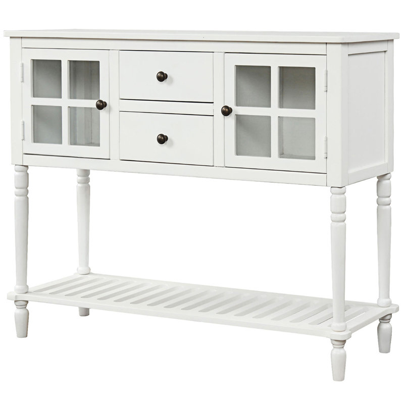 Console Farmhouse | Buffet avec tablette inférieure | Rangement de salon, Blanc