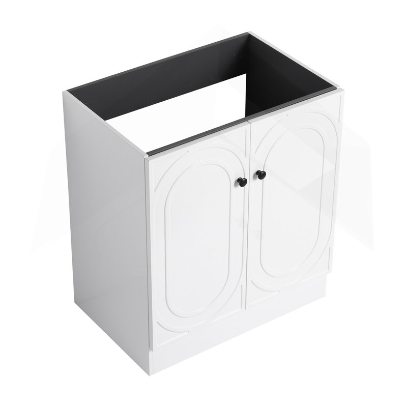 Meuble-lavabo autoportant 30 po et 2 portes d'armoire à fermeture en douceur (emballage KD) - sans le lavabo, Noir, Blanc