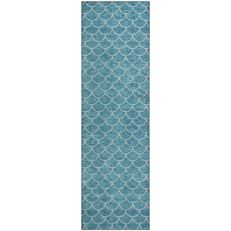 Premium Machine Washable Prisco Teal Rug, Runner 2'3" x 7'6"