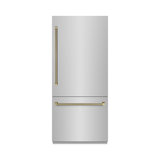 ZLINE Autograph 36 in. Built-In Refrigerator w/ Gray Interior and Champagne Bronze Helix Handles