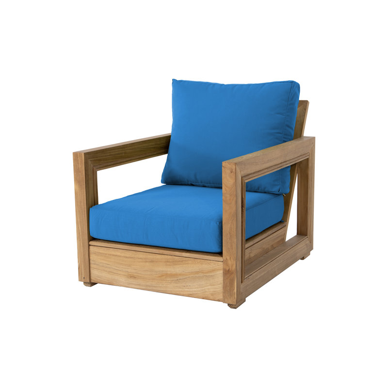 Ensemble de conversation en teck avec coussins Sunbrella 5 pièces Crelake, Bleu pacifique