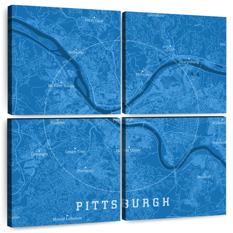 Aliaz Pittsburgh City Map, 26" H x 26" W