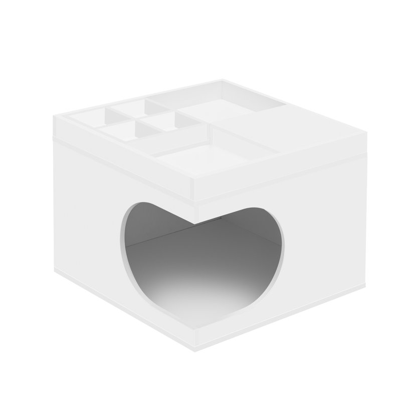 Meuble de rangement pour chat blanc crème: construction, avec espace de repos et table en blanc pur: surface, aire de repos