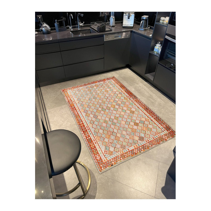 Tapis décoratif à motif géométrique hexagonal orange, Sous-tapis rectangulaire 3 pi 11 po x 5 pi 11 po i