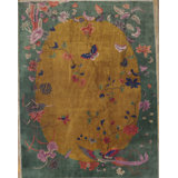 Wool Chinese - Art Deco Yellow 1920s Knotted Room Size Rectangle Antique Rug