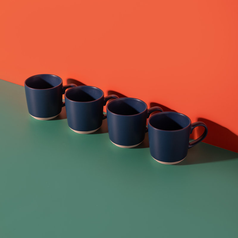 La Cafetière Ceramic Mugs, Set of 4 Durable Ceramic Coffee Cups with Unglazed Base, 350ml, Red