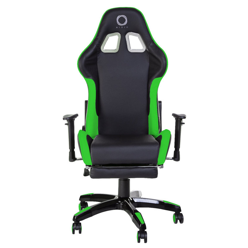 Nibio Adjustable Reclining Ergonomic Swiveling PC & Racing Game Chair with Footrest, Green