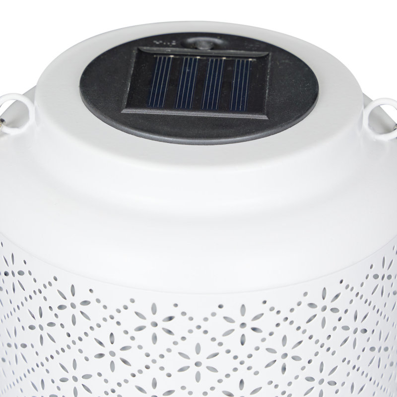 10" Off-White Iron Solar Hanging LED Lantern