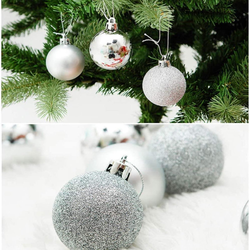 50mm 9 Pack Christmas Baubles, Shatterproof Tree Decorations, Silver