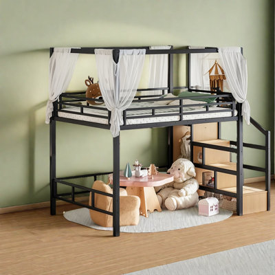 Beds With Storage Stairs, Full Metal Mdf Modern Loft For Small Rooms