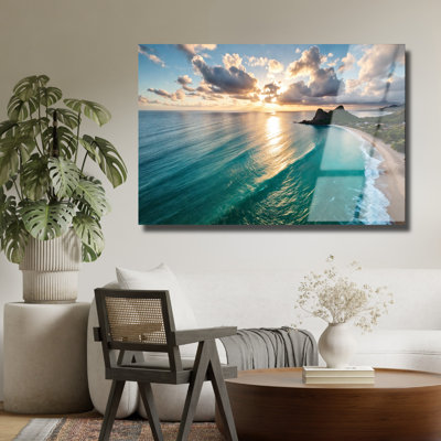 Tropical Beach Sunset Tempered Glass Wall Art