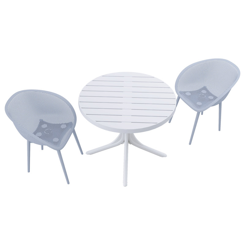 Ensemble bistro 3 pièces moderne et résistant aux intempéries avec table de patio en plastique PP et chaises pour le jardin, le balcon et la cour
