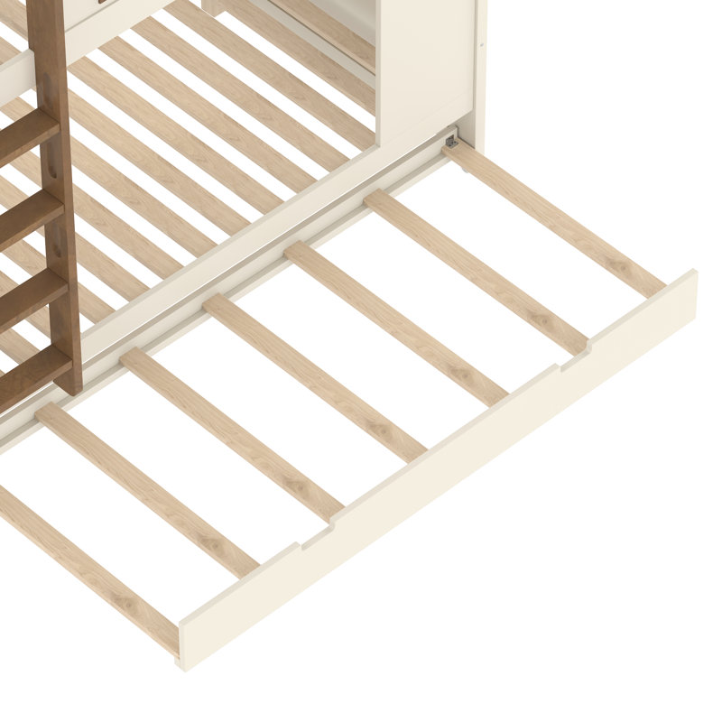 Lit superposé rustique en bois massif, Queen over Queen, Beige&Natural, With Trundle