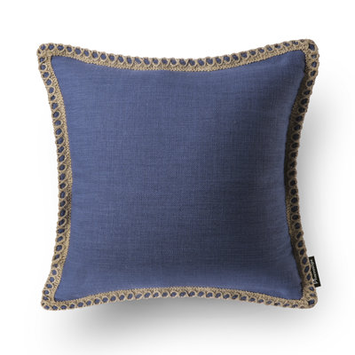 Coussin décoratif carré en mélange de lin 18 po avec garniture décorative en jute et insert