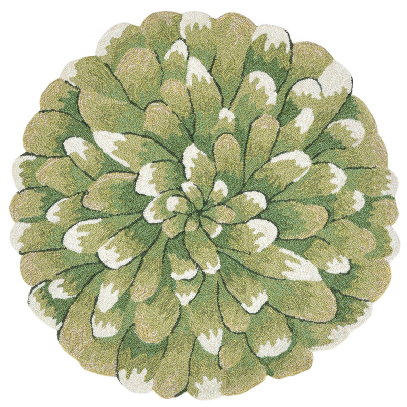 Ismay Floral Polyester Water Resistant Kitchen Mat, Round 5', White/Blue
